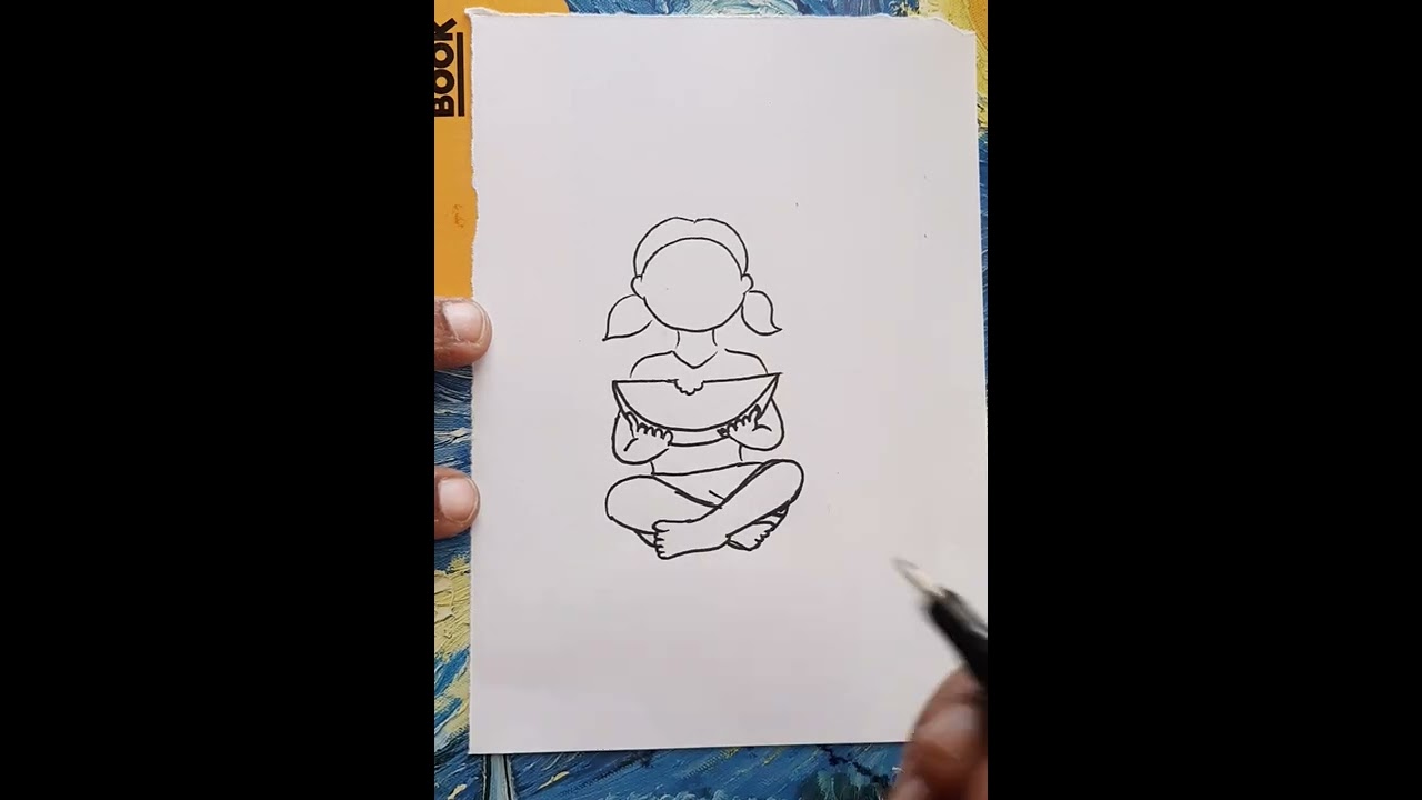 Easy girl drawing/How to draw girl/Girl eating watermelon drawing/Beginners drawing 
