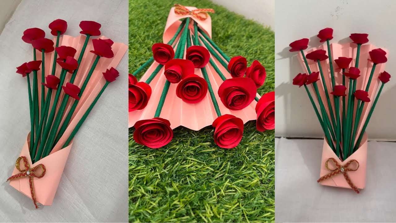 DIY Beautiful Paper Flower Bouquet at Home | Step-by-Step Guide #valentinesdaycraftideas #giftideas