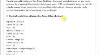 31 Ağustos iddaa tahminleri banko maçlar kuponlar
