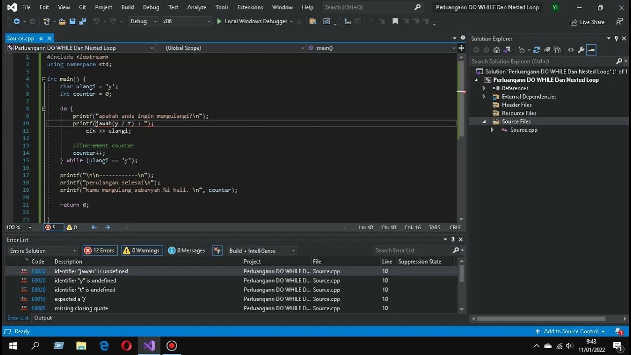 PENGULANGAN DO/WHILE DAN NESTED LOOP MENGGUNAKAN VISUAL STUDIO C++ ...