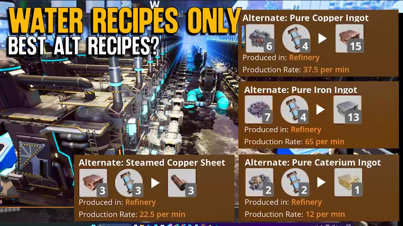 Satisfactory Production Guide Simple Mass Production Base Using Water Recipes – Satisfactory - YouTube