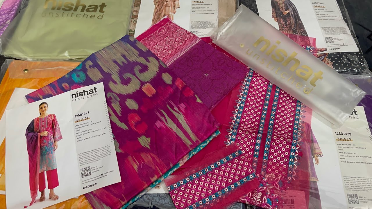 nishat Unstitch 💯%origanl Outlet Leftover Stock | Super Wholesale Rate With Embroidered Patches 