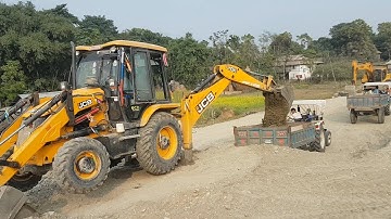 JCB Machine Amazing Work on Sandy Place - JCB Loading Gravel in Tractor - JCB Backhoe at Work