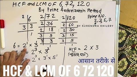 hcf and lcm of 6 72 120 | find the hcf and lcm of 6 72 and 120 using the prime factorization method