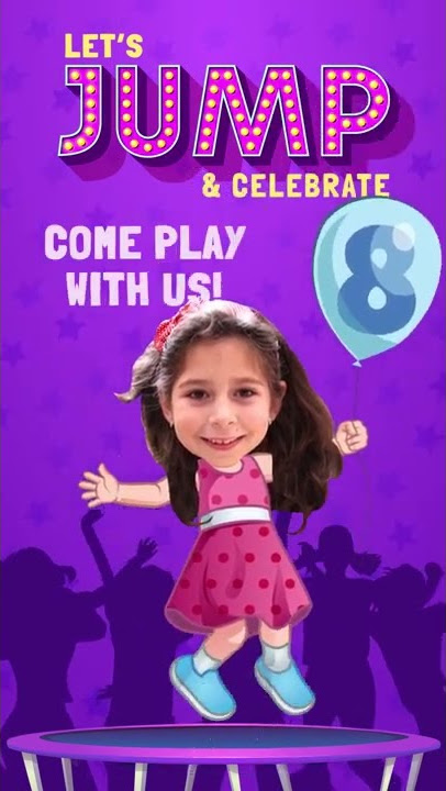 Trampoline Bounce House Birthday Video Invitation for Girls, Jump Party with Your Kid's Photo