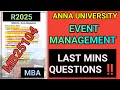 Event Management MBA Last Mins Questions| MB25104 Event Management| MBA Anna University| MB25104 |PG