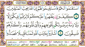 القرآن الكريم مقسم صفحات | الشيخ حاتم فريد | سورة التوبة | صفحة 188 مكتوبة | مصحف التجويد الملون