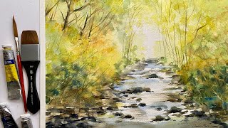 Lois' Simple BEGINNERS Sunlit Woodland Stream Watercolour Landscape, watercolor painting tutorial