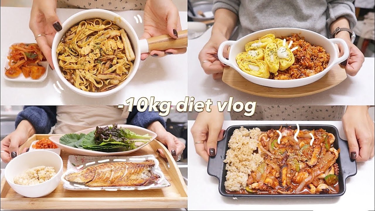 SUB)🌻 잘봐~ 언니는 이렇게 간단하게 만들어 먹는다~ 맛있는 다이어트식단(고구마브리또,낙지볶음,카레두부면,김치볶음밥)mukbang|slow diet|food vlog|간헐적단식