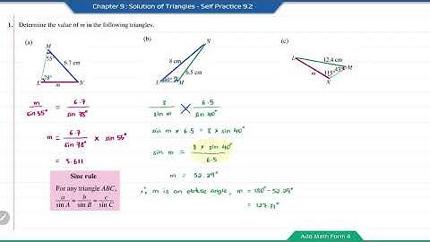Add Math Form 4 - Chapter 9 : Solution of Triangles - Self Practice 9.1 & Self Practice 9.2