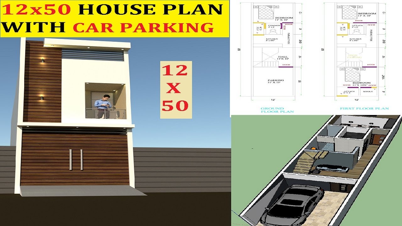 12x50 House Plan With Car Parking And Elevation 12 X 50 House Map 12 50 Plan With Hd Interior Video Youtube