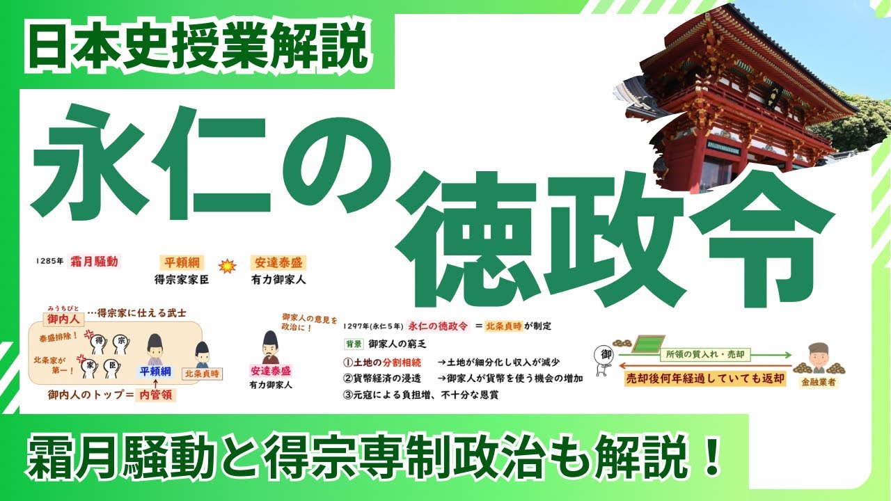 【日本史授業動画】30.得宗専制政治と永仁の徳政令 霜月騒動 平頼綱 - YouTube