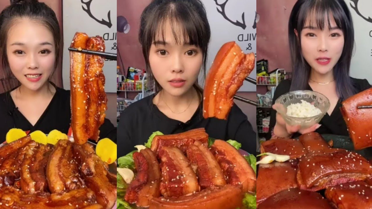 CHINESE MUKBANG 🍜 SPICY PORK BELLY EATING ASMR MUKBANG 먹방 (No Talking