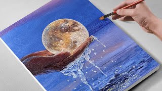 How to Paint Holding the Moon 🎨 | Relaxing Step-by-Step Acrylic Painting