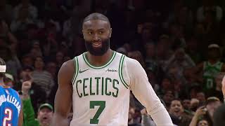 Jaylen Brown catches Shai Gilgeous-Alexander with the pumpfake and scores the And-1 + big smile