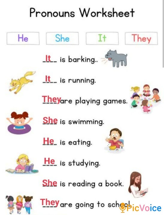 Download lagu Pronouns Worksheet (He, She, It, They)