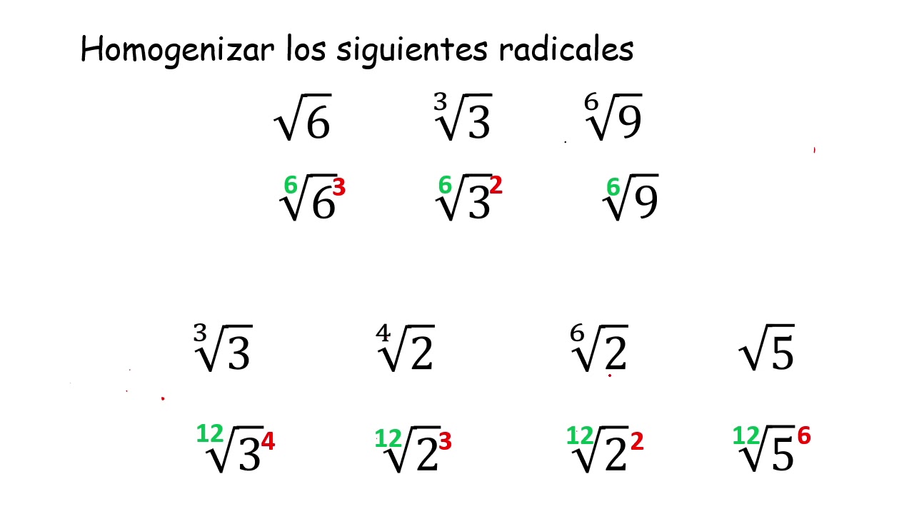 Homogenización, multiplicación y división de radicales