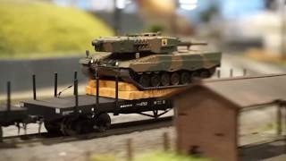 KATO HO EF510 (Digitrax SDH166D)+ 8 flat wagons, carrying Roco Leopard 2A1 (JSDF color)