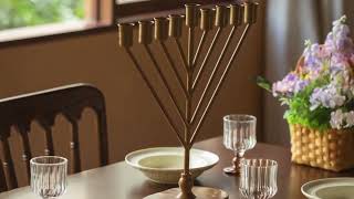 QI004921 GD - Vintiquewise 9-Branch Rambam-Style Hanukkah Menorah Mid-Century Modern Accent, Gold