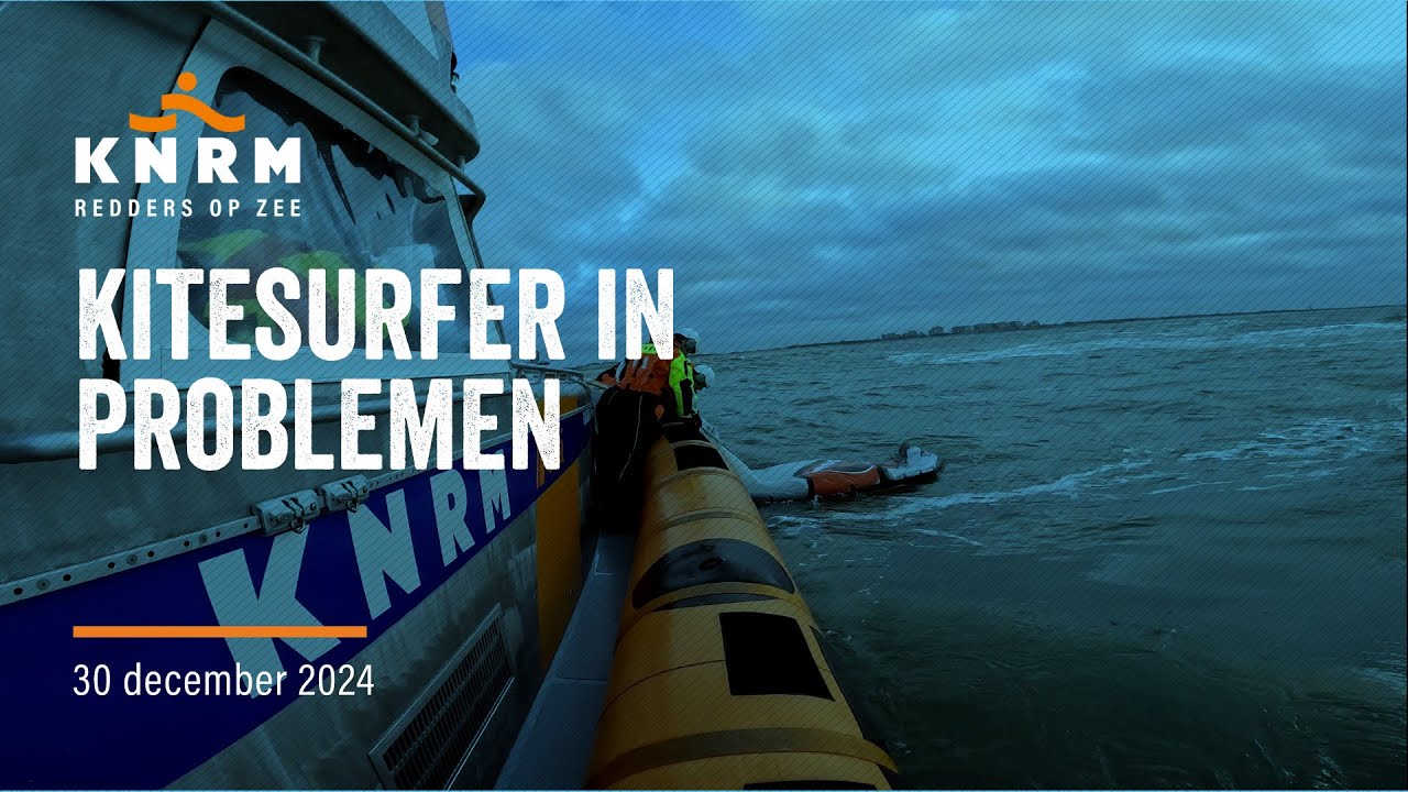 KNRM in actie voor kitesurfer in problemen.