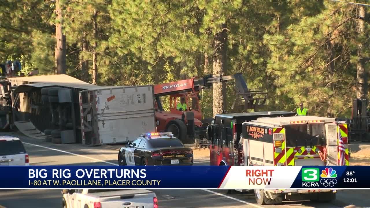 Overturned big rig cleared from Interstate 80 in Placer County - YouTube