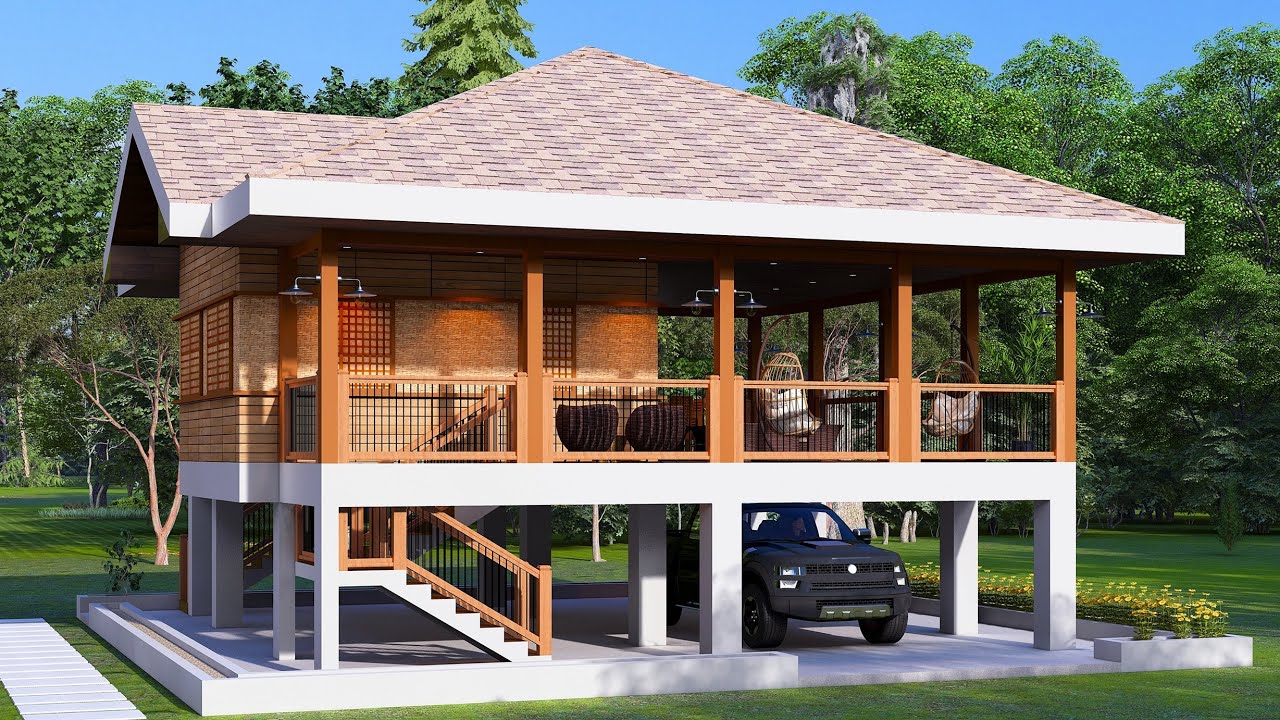 Modern Elevated House Design 2025 | Luxury Stilt Home with Open Deck & Parking