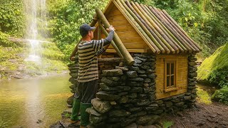 I Spent 48 Hours Building a Shelter in the Forest | Stone House & Bamboo Hut Survival