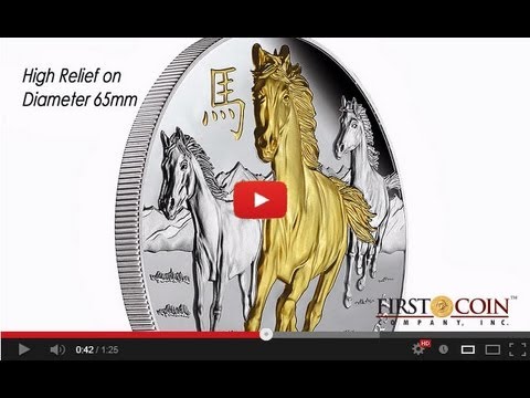 Year Of The Horse 5oz Silver Proof With Selective Gold Plated Lunar, Niue 2014