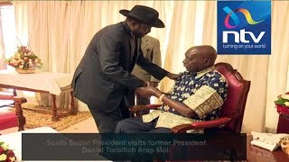 Jovial retired president Moi receives South Sudan's Salva Kiir in Kabarak