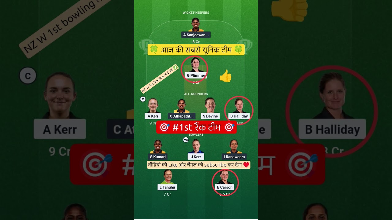 NZ W VS SL W ODI Dream11 Prediction | NZ W VS SL W Dream11 Team Of Today Match | womens world cup