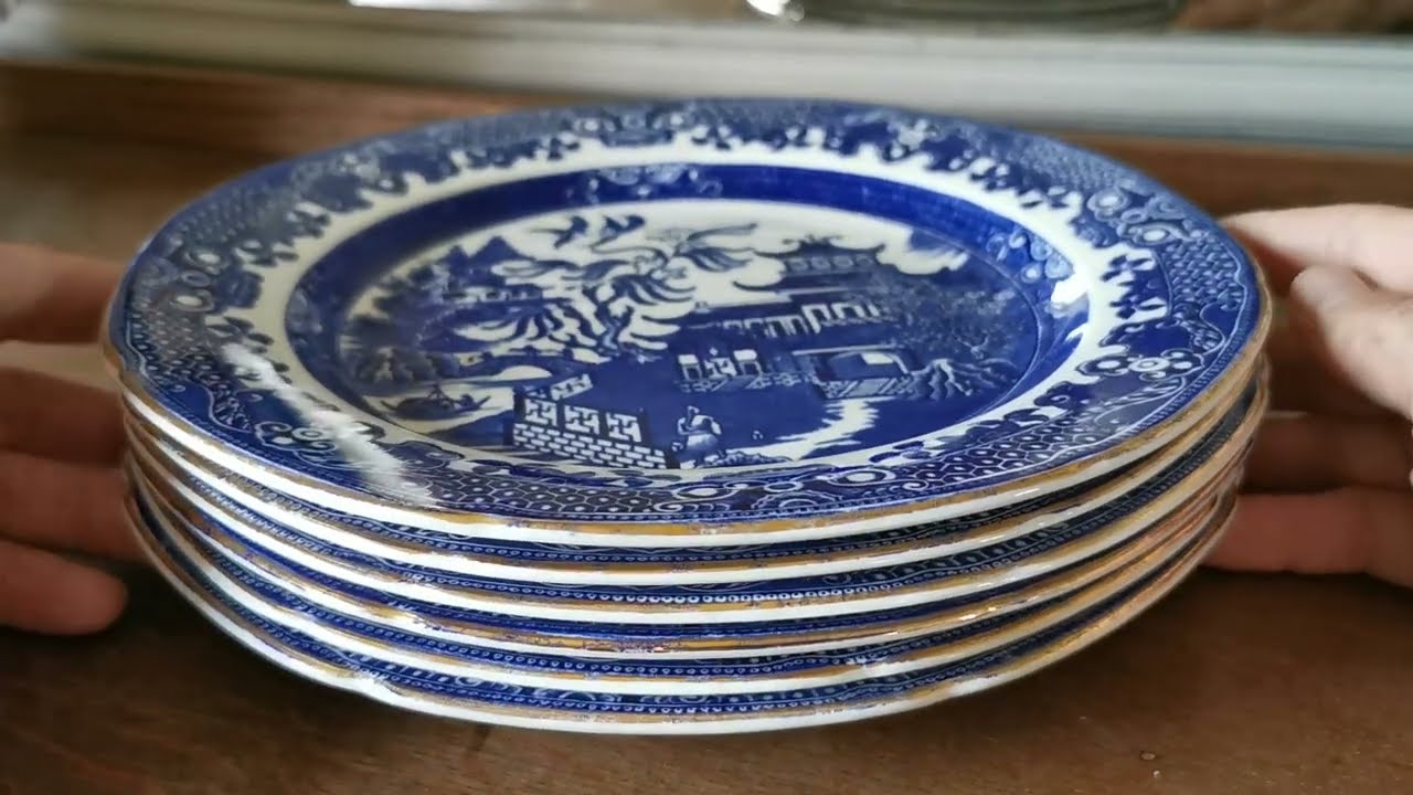 Burgess & Leigh Burleigh Ware Blue and White Willow China Dinner