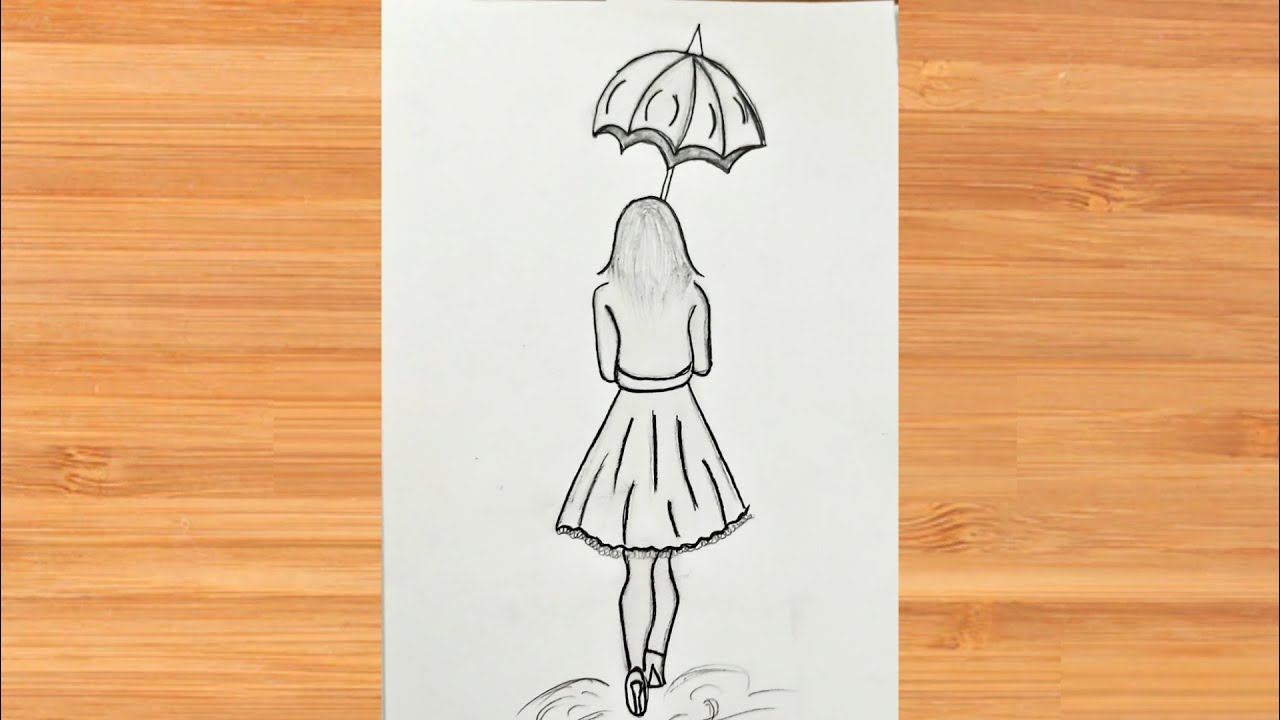 How to draw a girl with umbrella pencil sketch step by step ! Easy Girl ...