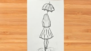 How to draw a girl with umbrella pencil sketch step by step ! Easy Girl Drawing
