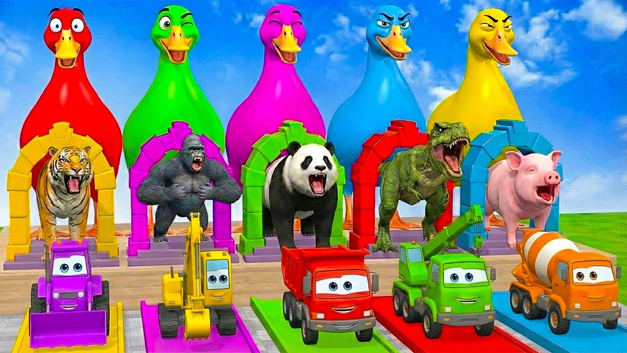 Long Slide Game With Elephant Gorilla Buffalo Hippopotamus Tiger - 3d Animal Game - Funny 3d Animals