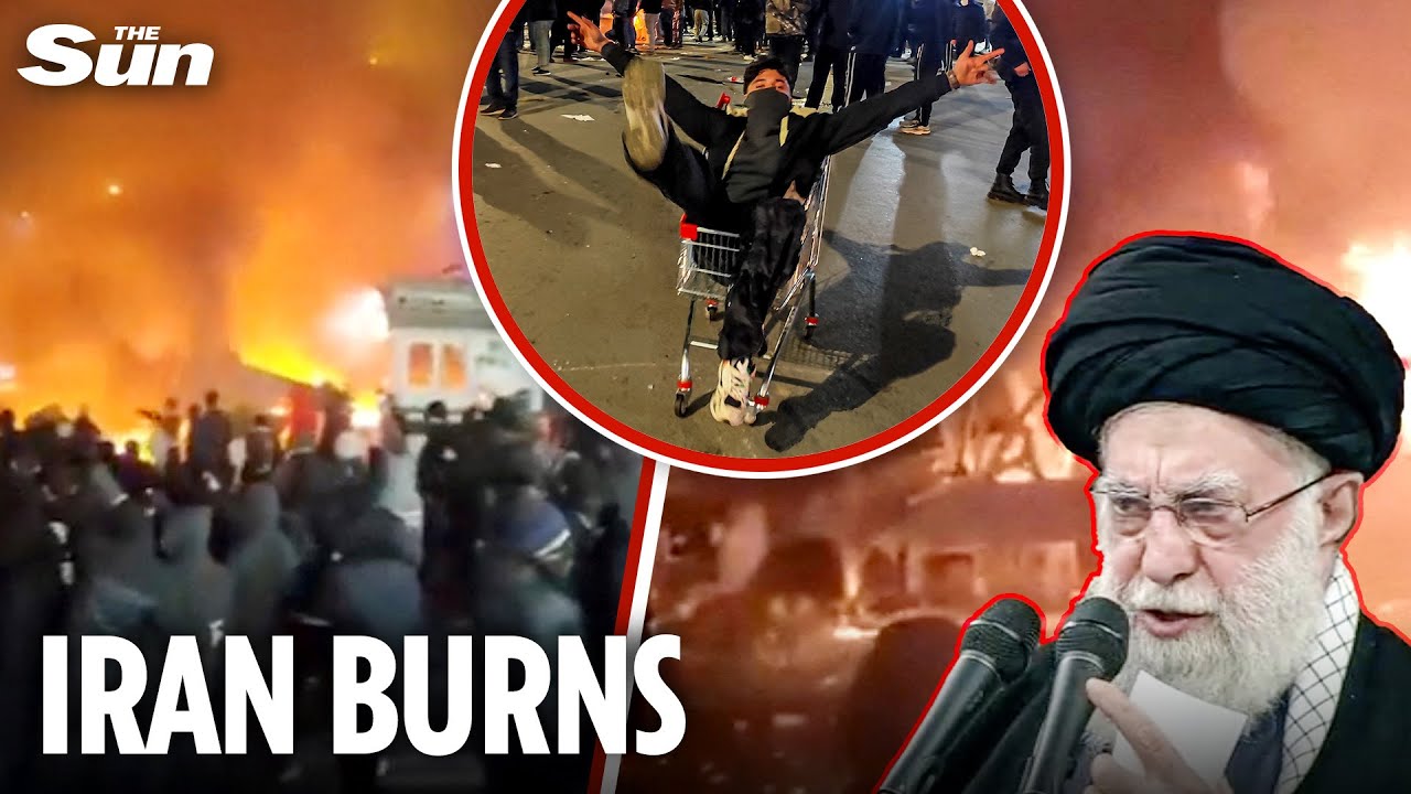 Armed Iranians BURN buildings and RAID mosques - supreme leader says it's all just to 'please Trump'