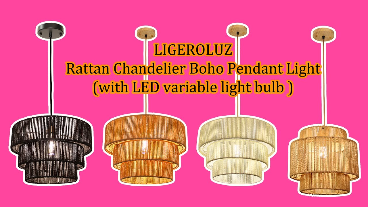 LigeroLuz Rattan Chandelier Boho Pendant Light Fixture