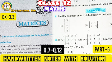 Class 12 matrix exercise 3.3 | class 12 maths chapter matrices || with handwritten notes in PDF 👇🏻