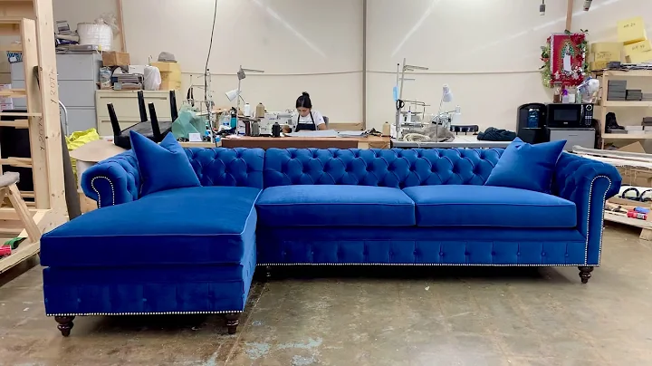 Chesterfield Sectional in Blue Velvet