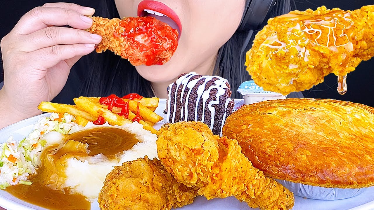 KFC Honey Fried Chicken, Chocolate Cake, French Fries, Pot Pie (ASMR MUKBANG) ASMR Phan