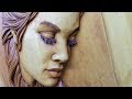 Wood carving: Carving and staining female face. Time Lapse