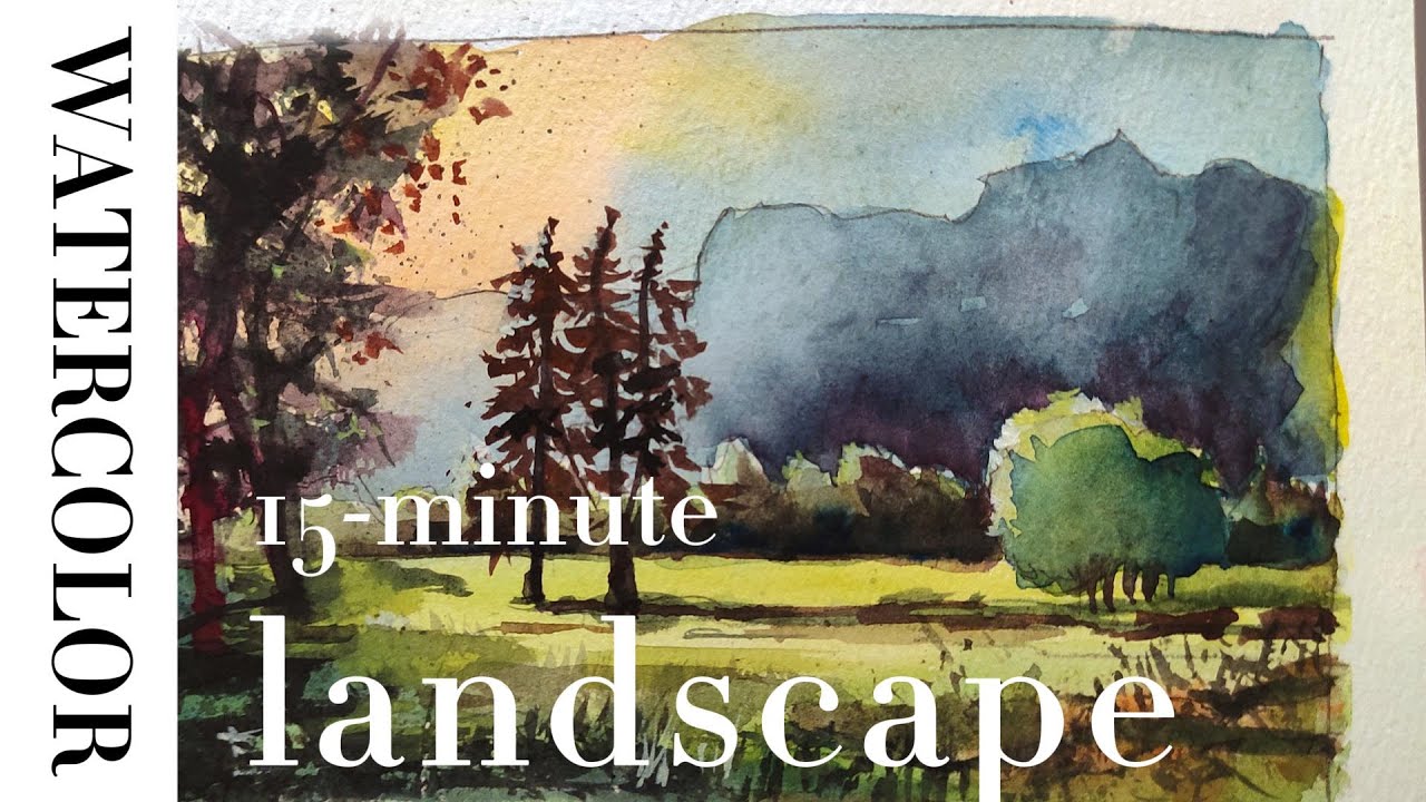 15-minute watercolor beautiful landscape sketch - YouTube