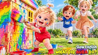 Download lagu Baby Aura Made a HUGE Paint Mess... THEN They Created a RAINBOW House! 😱🌈 | Slow English Story (A2)