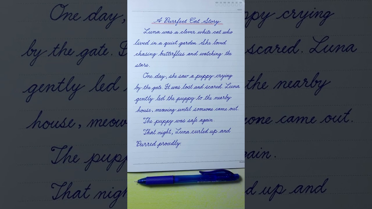 Cursive Writing Story in English | A Purrfect Cat Story | Cursive Handwriting Practice | Lek Writing