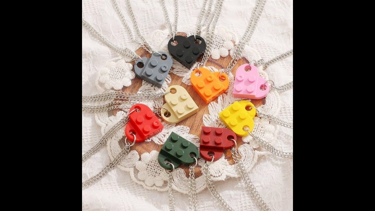 2Pcs Lego Elements Heart Brick Couples Love Necklace-Gifts for lovers and friends👫👭