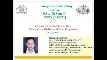 M.Sc.II(CBCS 2020-21) Computational Botany-Measures of Central Tendency(Introductory Part) (Lect- 1)