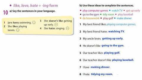 Excel 5 Module 3 - like, love, hate +ing form ex 10 p 37