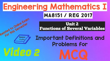 MCQ - Engg Maths 1 - Unit 2 Functions of Several Variables  - Part 2