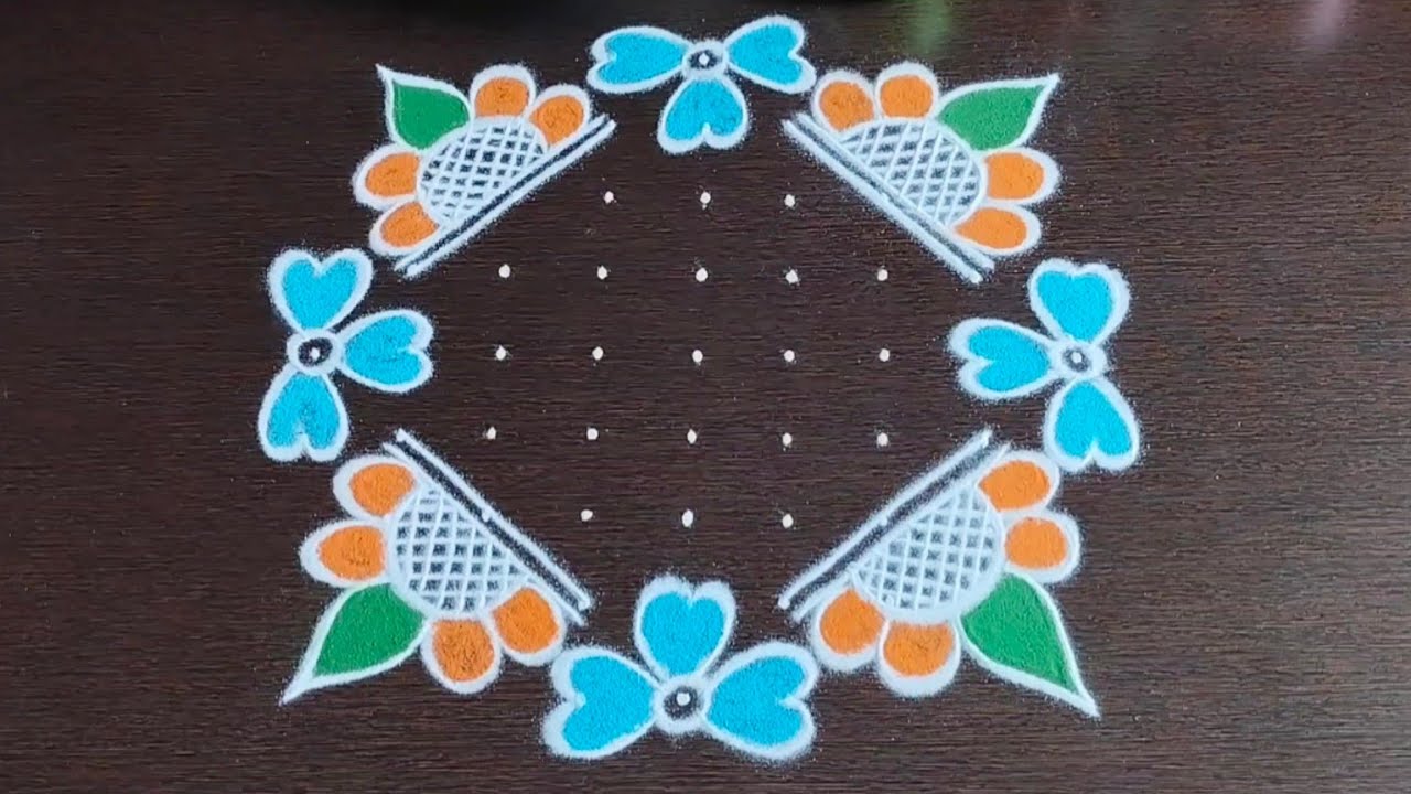9️⃣×3×3dot beautiful flower rangoli for devotional day/5️⃣×3dot simple ...