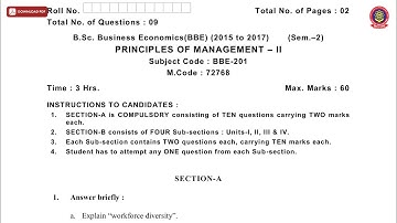 BSCBE BBE 3RD SEM PRINCIPLES OF MANAGEMENT 2ND NOV 2019 | PTU