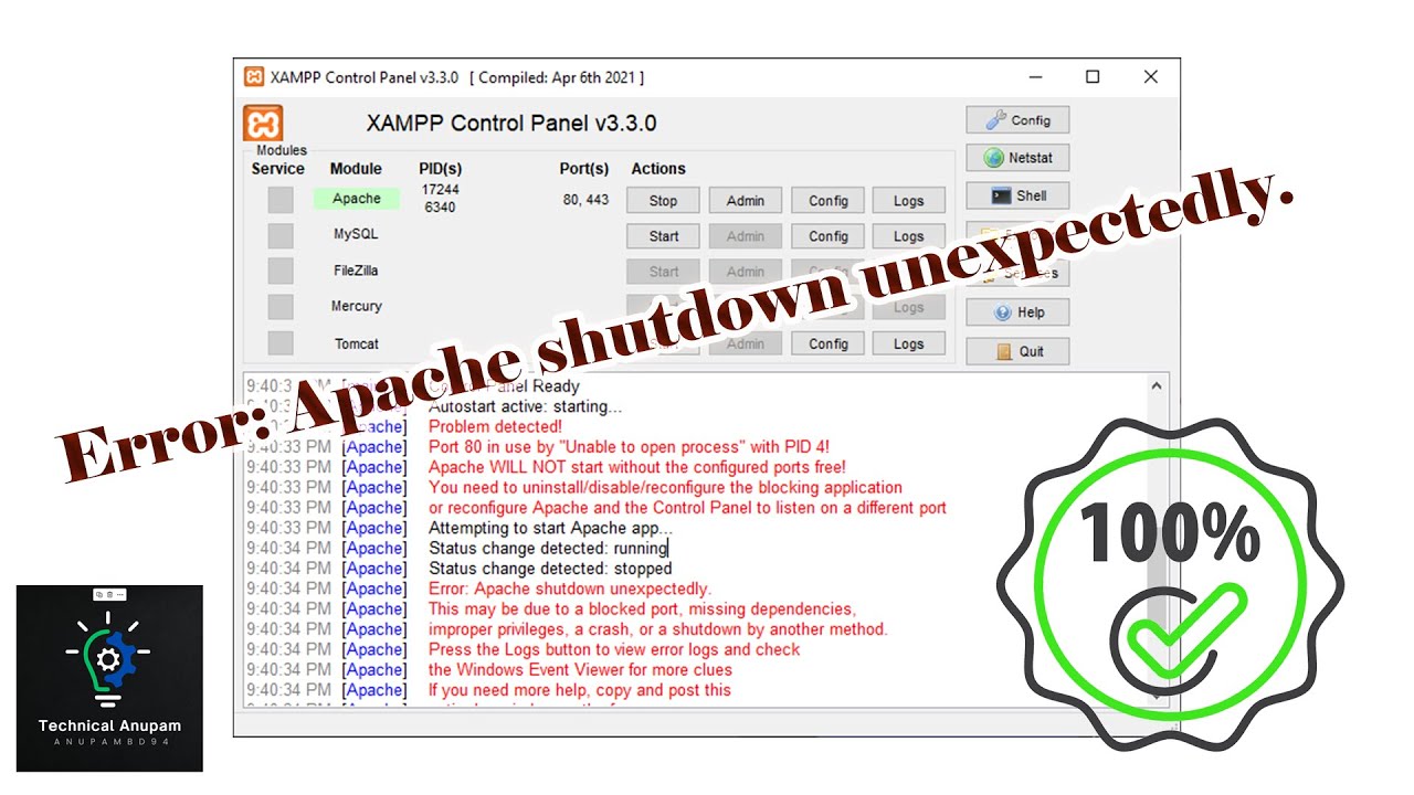 How to fix Apache shutdown unexpectedly 100% working | Windows 10, 11 ...